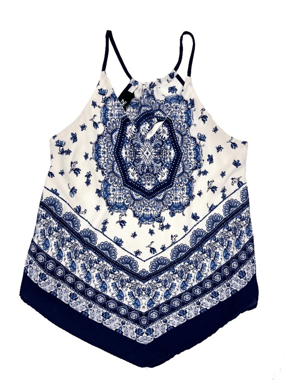 IZ Byer blue white paisley halter camisole handkerchief Top Womens S